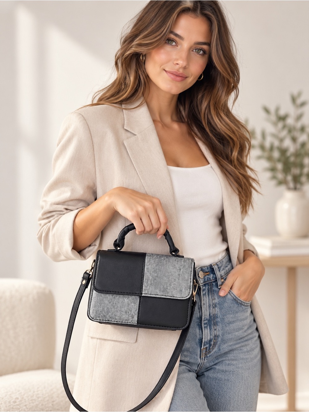 Color Block Crossbody Handbag. - Picture 3 of 9